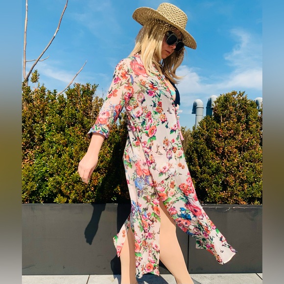 🚢ITALIAN Anna Sassatelli Duster Vintage Floral Design Italy - Picture 4 of 16